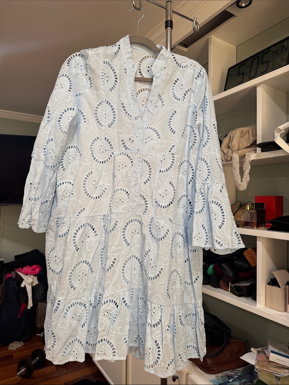 Light Blue Eyelet Tiered V-Neck Dress .purchased in Santorini Greece